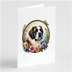 DAC2195GCA7P 0.01 x 5 x 7 in. Saint Bernard & Flowers Greeting Cards & Envelopes - Pack of 8