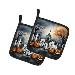 DAC2008PTHD 0.3 x 7.5 x 7.5 in. American Eskimo Spooky Halloween Pot Holders - Set of 2