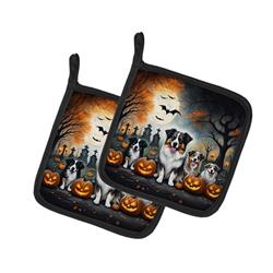 DAC2009PTHD 0.3 x 7.5 x 7.5 in. Australian Shepherd Spooky Halloween Pot Holders - Set of 2