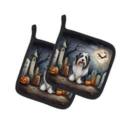 DAC2012PTHD 0.3 x 7.5 x 7.5 in. Bearded Collie Spooky Halloween Pot Holders - Set of 2