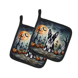 DAC2021PTHD 0.3 x 7.5 x 7.5 in. Boston Terrier Spooky Halloween Pot Holders - Set of 2