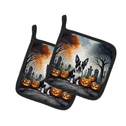 DAC2022PTHD 0.3 x 7.5 x 7.5 in. Boston Terrier Spooky Halloween Pot Holders - Set of 2