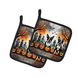 DAC2023PTHD 0.3 x 7.5 x 7.5 in. Boston Terrier Spooky Halloween Pot Holders - Set of 2
