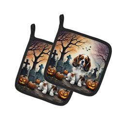 DAC2028PTHD 0.3 x 7.5 x 7.5 in. Cavalier Spaniel Spooky Halloween Pot Holders - Set of 2