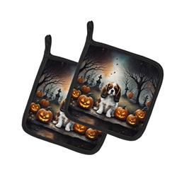 DAC2029PTHD 0.3 x 7.5 x 7.5 in. Cavalier Spaniel Spooky Halloween Pot Holders - Set of 2