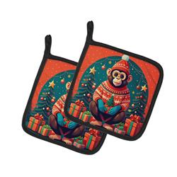 0.3 x 7.5 x 7.5 in. Monkey Christmas Pot Holders - Set of 2