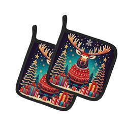 0.3 x 7.5 x 7.5 in. Moose Christmas Pot Holders - Set of 2