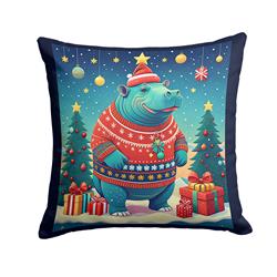 3 x 14 x 14 in. Hippopotamus Christmas Fabric Decorative Pillow