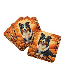 0.15 x 3.5 x 3.5 in. Collie Fall Foam Coasters - Set of 4