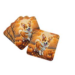 DAC1040FC 0.15 x 3.5 x 3.5 in. Corgi Fall Foam Coasters - Set of 4