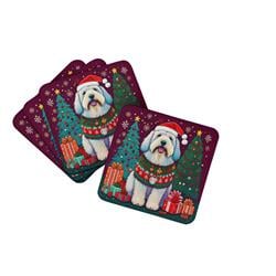 DAC1140FC 0.15 x 3.5 x 3.5 in. Old English Sheepdog Christmas Foam Coasters - Set of 4
