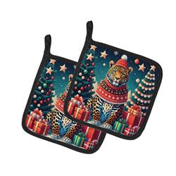 0.3 x 7.5 x 7.5 in. Leopard Christmas Pot Holders - Set of 2