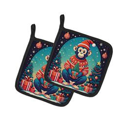 0.3 x 7.5 x 7.5 in. Monkey Christmas Pot Holders - Set of 2