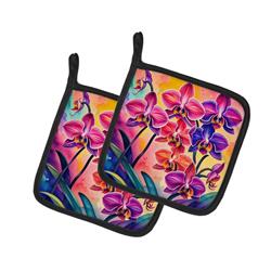 DAC1976PTHD 0.3 x 7.5 x 7.5 in. Colorful Orchids Pair of Pot Holders