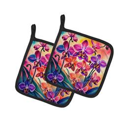 DAC1977PTHD 0.3 x 7.5 x 7.5 in. Colorful Orchids Pair of Pot Holders