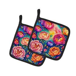 DAC1981PTHD 0.3 x 7.5 x 7.5 in. Colorful Peonies Pair of Pot Holders
