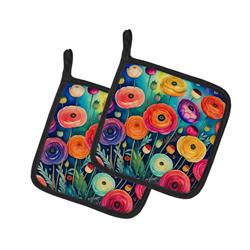 DAC1987PTHD 0.3 x 7.5 x 7.5 in. Colorful Ranunculus Pair of Pot Holders