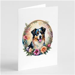 DAC2084GCA7P 0.01 x 5 x 7 in. Australian Shepherd & Flowers Greeting Cards & Envelopes - Pack of 8