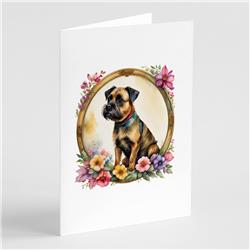 DAC2099GCA7P 0.01 x 5 x 7 in. Border Terrier & Flowers Greeting Cards & Envelopes - Pack of 8