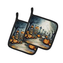 DAC2229PTHD 0.3 x 7.5 x 7.5 in. Calacas Skeletons Spooky Halloween Pair of Pot Holders