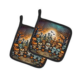 DAC2231PTHD 0.3 x 7.5 x 7.5 in. Calaveras Sugar Skulls Spooky Halloween Pair of Pot Holders
