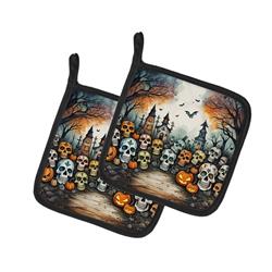 DAC2232PTHD 0.3 x 7.5 x 7.5 in. Calaveras Sugar Skulls Spooky Halloween Pair of Pot Holders