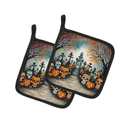 DAC2234PTHD 0.3 x 7.5 x 7.5 in. Calaveras Sugar Skulls Spooky Halloween Pair of Pot Holders