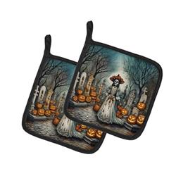 DAC2250PTHD 0.3 x 7.5 x 7.5 in. La Catrina Skeleton Spooky Halloween Pair of Pot Holders
