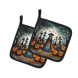 DAC2252PTHD 0.3 x 7.5 x 7.5 in. La Catrina Skeleton Spooky Halloween Pair of Pot Holders