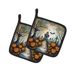 DAC2256PTHD 0.3 x 7.5 x 7.5 in. Marigold Spooky Halloween Pair of Pot Holders