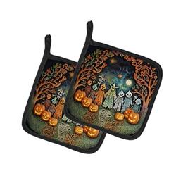 DAC2264PTHD 0.3 x 7.5 x 7.5 in. Papel Picado Skeletons Spooky Halloween Pair of Pot Holders