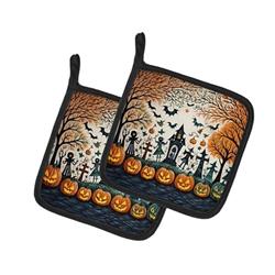 DAC2265PTHD 0.3 x 7.5 x 7.5 in. Papel Picado Skeletons Spooky Halloween Pair of Pot Holders