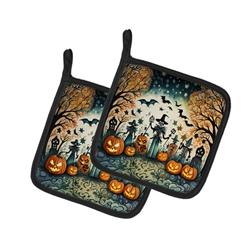 DAC2266PTHD 0.3 x 7.5 x 7.5 in. Papel Picado Skeletons Spooky Halloween Pair of Pot Holders