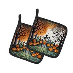 DAC2267PTHD 0.3 x 7.5 x 7.5 in. Papel Picado Skeletons Spooky Halloween Pair of Pot Holders