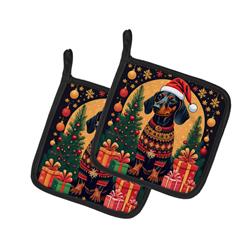 DAC1118PTHD 0.3 x 7.5 x 7.5 in. Black & Tan Dachshund Christmas Pair of Pot Holders