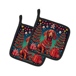 DAC1119PTHD 0.3 x 7.5 x 7.5 in. Dachshund Christmas Pair of Pot Holders