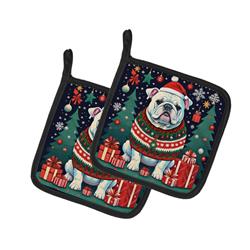 DAC1123PTHD 0.3 x 7.5 x 7.5 in. White English Bulldog Christmas Pair of Pot Holders