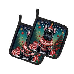 DAC1125PTHD 0.3 x 7.5 x 7.5 in. Black French Bulldog Christmas Pair of Pot Holders