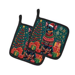 DAC1137PTHD 0.3 x 7.5 x 7.5 in. Miniature Pinscher Christmas Pair of Pot Holders
