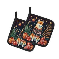 DAC1156PTHD 0.3 x 7.5 x 7.5 in. Shiba Inu Christmas Pair of Pot Holders