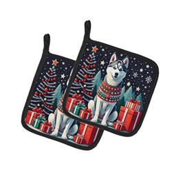 DAC1158PTHD 0.3 x 7.5 x 7.5 in. Siberian Husky Christmas Pair of Pot Holders