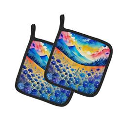 0.3 x 7.5 x 7.5 in. Colorful Blue Cornflowers Pair of Pot Holders