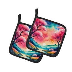 DAC1942PTHD 0.3 x 7.5 x 7.5 in. Colorful Cherry Blossoms Pair of Pot Holders