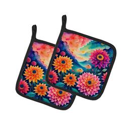 DAC1948PTHD 0.3 x 7.5 x 7.5 in. Colorful Dahlias Pair of Pot Holders