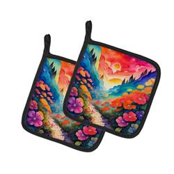 0.3 x 7.5 x 7.5 in. Colorful Geraniums Pair of Pot Holders