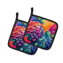 0.3 x 7.5 x 7.5 in. Colorful Hydrangeas Pair of Pot Holders
