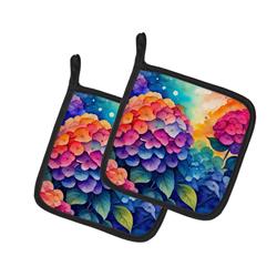 0.3 x 7.5 x 7.5 in. Colorful Hydrangeas Pair of Pot Holders