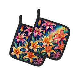 DAC1971PTHD 0.3 x 7.5 x 7.5 in. Colorful Lilies Pair of Pot Holders