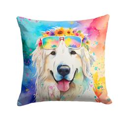 3 x 14 x 14 in. Great Pyrenees Hippie Dawg Fabric Decorative Pillow