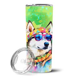 Picture of Carolines Treasures DAC2564TBL20 3 x 8.25 x 3 in. & 20 oz Siberian Husky Hippie Dawg Stainless Steel Skinny Tumbler